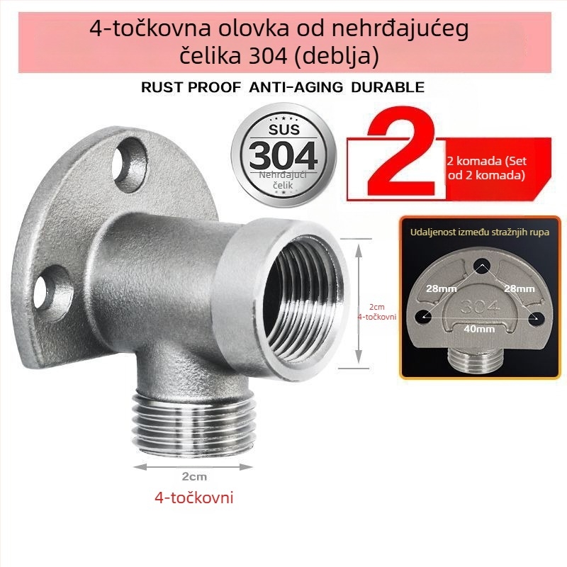Osnovna ploča za montažu slavine od 304 nehrđajućeg čelika s dvostrukim 1/2 inčnim unutarnjim i vanjskim navojem, zidni držač i savitljivi adapter