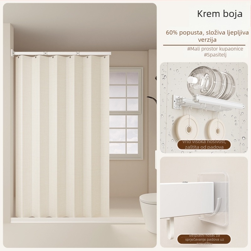 Tuš zavjesa za dijeljenu kupaonicu, poliester, Nordijski stil, uzorak: jednobojni ili crtani, Smart brand intelligence