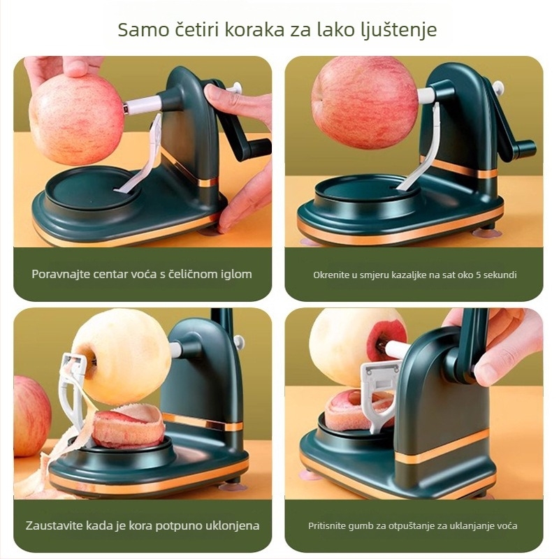 Oguljač za jabuke s ručnim pogonom – višenamjenski, nehrđajući čelik + ABS, modern dizajn minimalistički