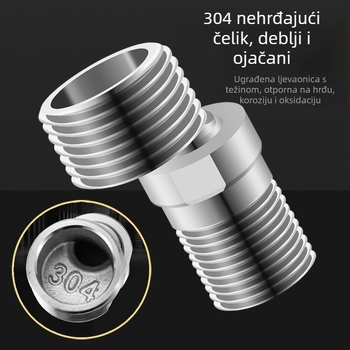 304 nehrđajući čelik, univerzalni zakrivljeni tuš adapter, nagib prilagodljiv, okretni, promjenjivi promjer