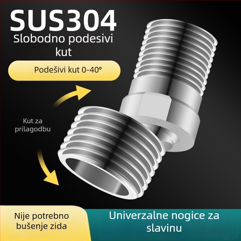 304 nehrđajući čelik, univerzalni zakrivljeni tuš adapter, nagib prilagodljiv, okretni, promjenjivi promjer