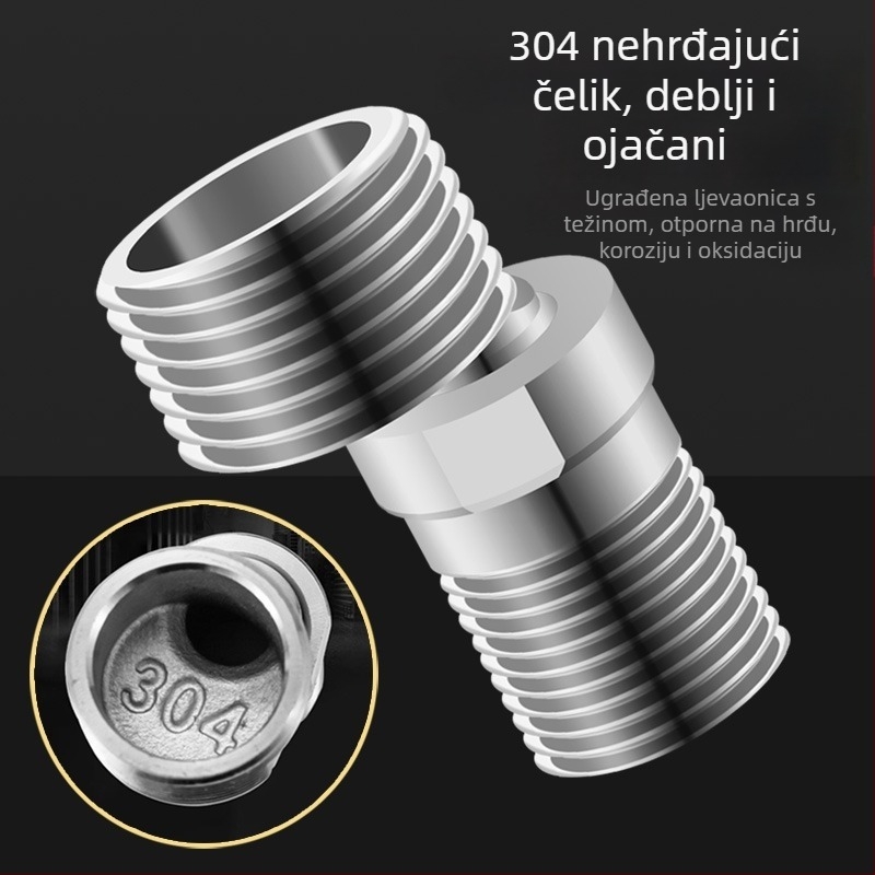 304 nehrđajući čelik, univerzalni zakrivljeni tuš adapter, nagib prilagodljiv, okretni, promjenjivi promjer