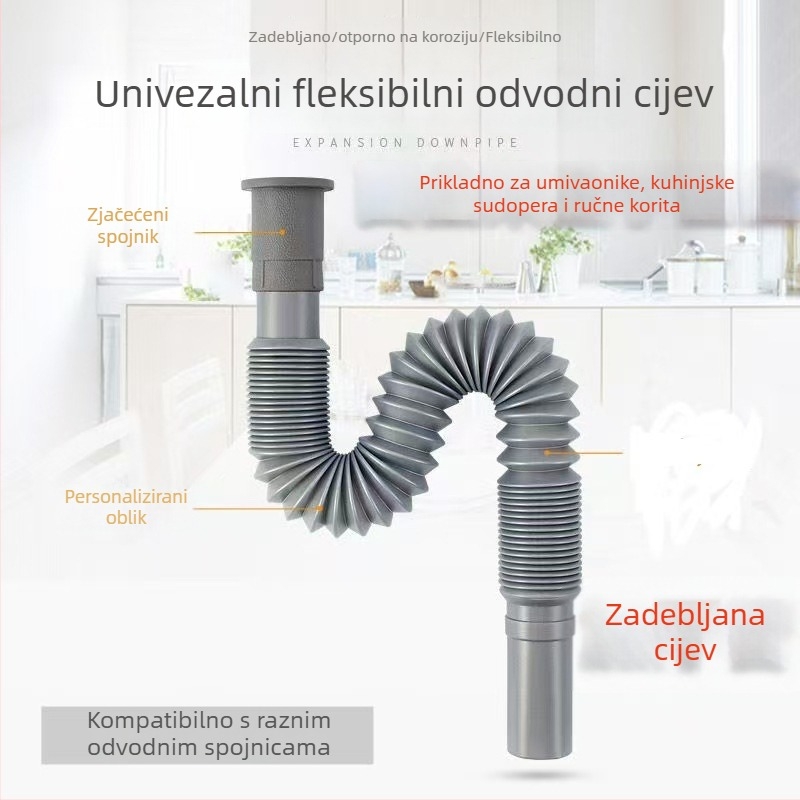 Kuhinjski odvodni spojni elementi, PP, izravna ugradnja, protiv mirisa, protiv korozije, protiv povratnog toka vode