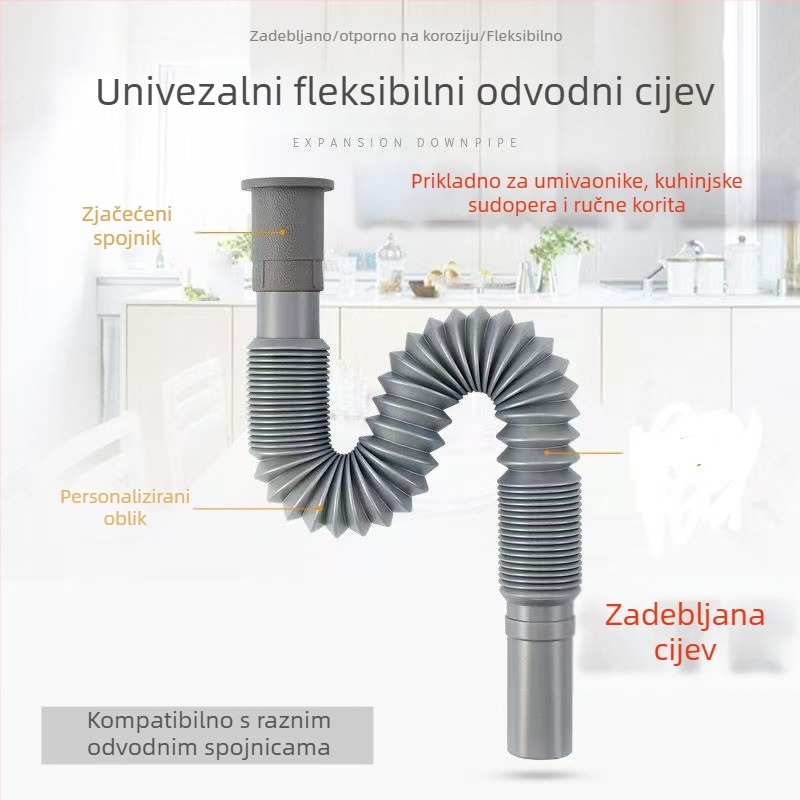 Kuhinjski odvodni spojni elementi, PP, izravna ugradnja, protiv mirisa, protiv korozije, protiv povratnog toka vode