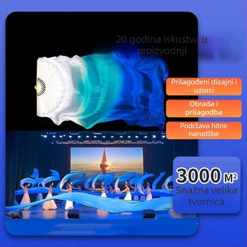 Dugi bambusov fan za ples s gradientom boje jezero-plave boje, za otvaranje nastupa; kineski stil; rekvizit za odrasle plesove poput belly dancea i Yangko.
