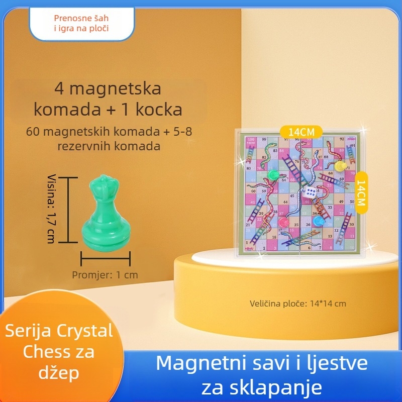 Magnetska sklopiva društvena igra — višenamjenski edukativni set s Flying Chess, Snake and Ladders, Kineski šah, Backgammon, Gomoku i Dama; Materijal: plastika, za uzrast 7–14 godina