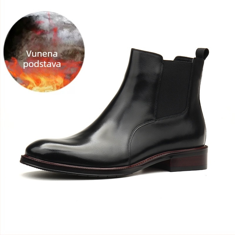 Muške visoke kožne čizme Martin – Gornji dio od prave kože, oštar vrh, niski klinasti potpetica 1–3 cm, mat završni izgled