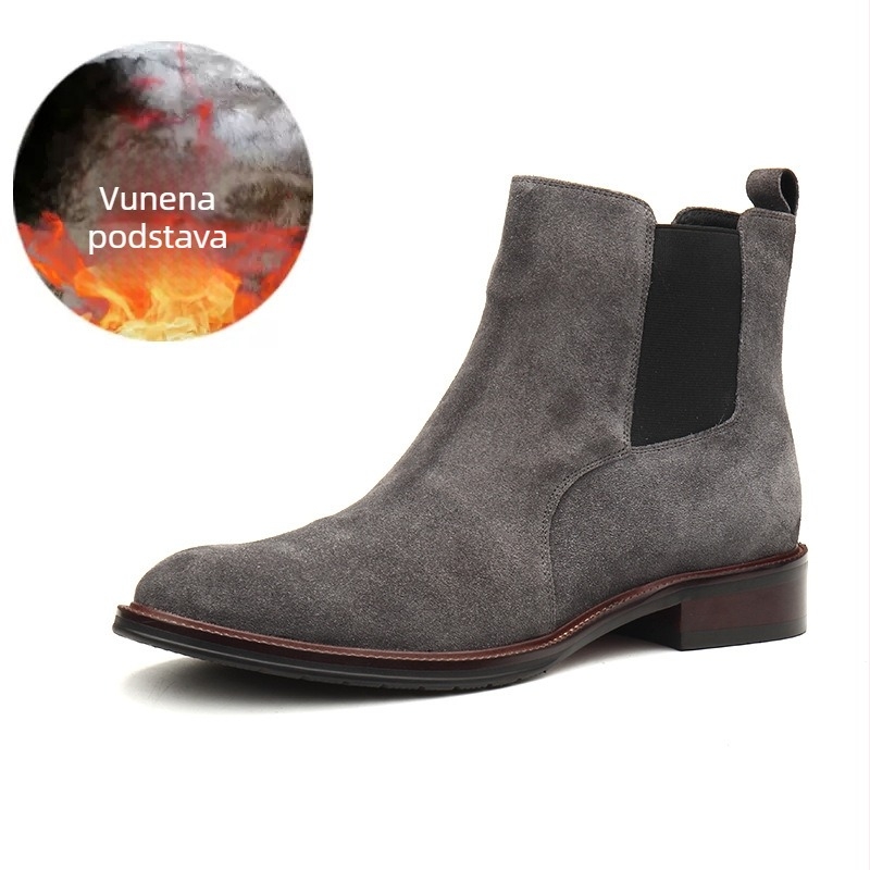 Muške visoke kožne čizme Martin – Gornji dio od prave kože, oštar vrh, niski klinasti potpetica 1–3 cm, mat završni izgled