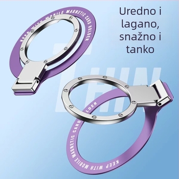 Izuzetno tanak držač telefona s prstenom, metalni držač od cinkovog legura, sklopiva i rotirajuća postolje s jakim ljepilom