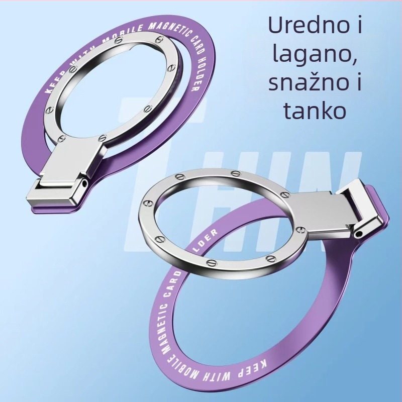 Izuzetno tanak držač telefona s prstenom, metalni držač od cinkovog legura, sklopiva i rotirajuća postolje s jakim ljepilom