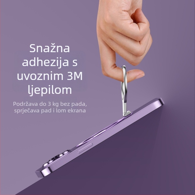 Izuzetno tanak držač telefona s prstenom, metalni držač od cinkovog legura, sklopiva i rotirajuća postolje s jakim ljepilom