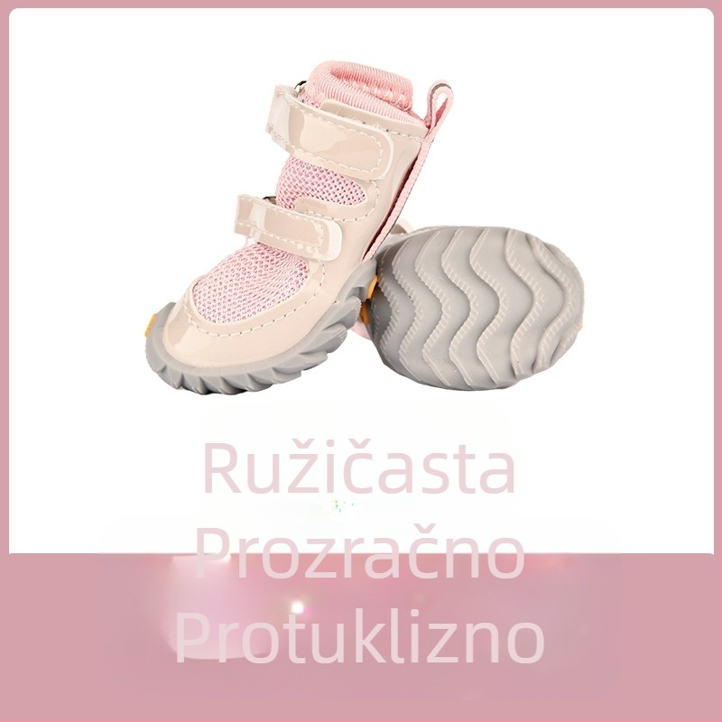 Cipele za pse za sve sezone, s dvostrukim kaišem, mrežaste, prozračne, za male pse poput pudla, protuklizne, svestrane čizme