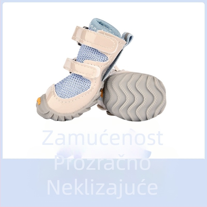 Cipele za pse za sve sezone, s dvostrukim kaišem, mrežaste, prozračne, za male pse poput pudla, protuklizne, svestrane čizme