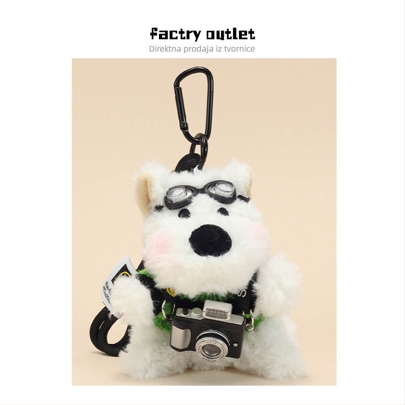 Izvorni plišani privjesak za torbu s motivom West Highland White Terrier i kamera – privjesak za ključeve