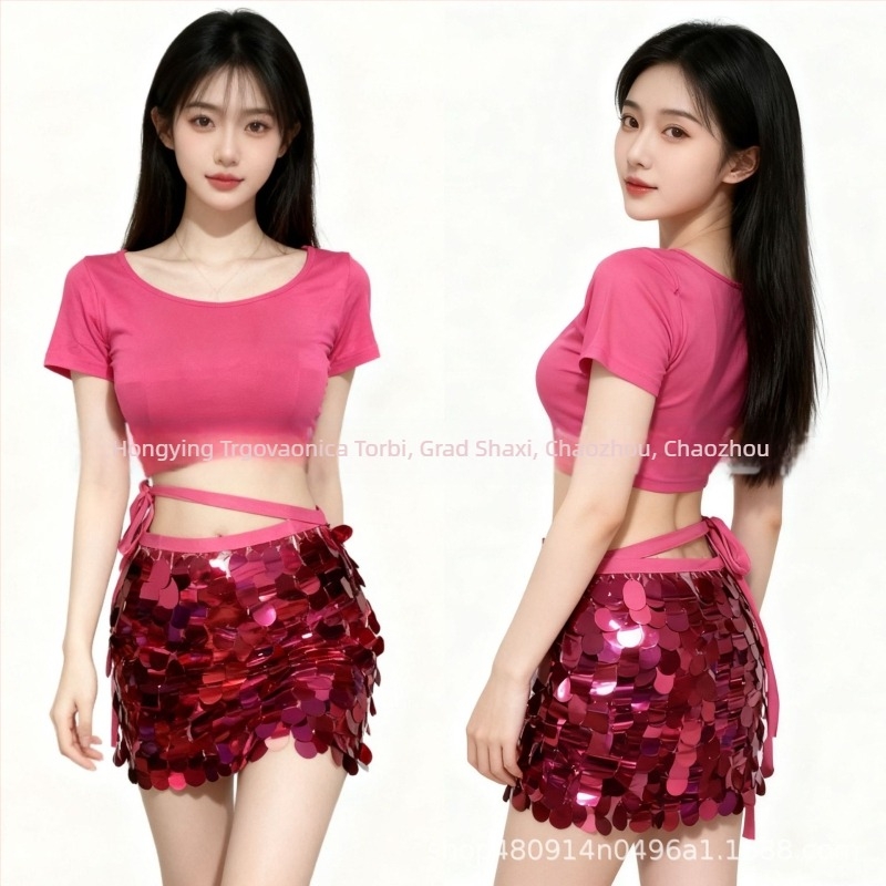 Kostim za Belly Dance za žene – ukrašen perlicama i šljokicama, Modal tkanina, Modal 50–70%, Spandex 50–70%