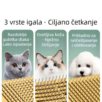 Četka za kućne ljubimce za mačke i pse, nehrđajući čelični zubići, ABS kućište i TPE držač, uklanja labavu dlaku i nježno masira
