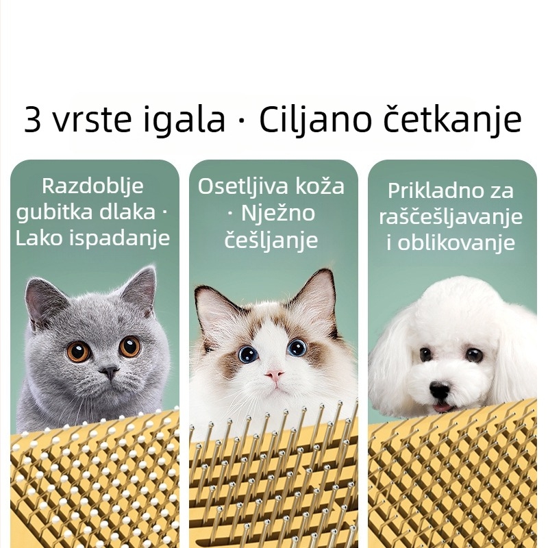 Četka za kućne ljubimce za mačke i pse, nehrđajući čelični zubići, ABS kućište i TPE držač, uklanja labavu dlaku i nježno masira
