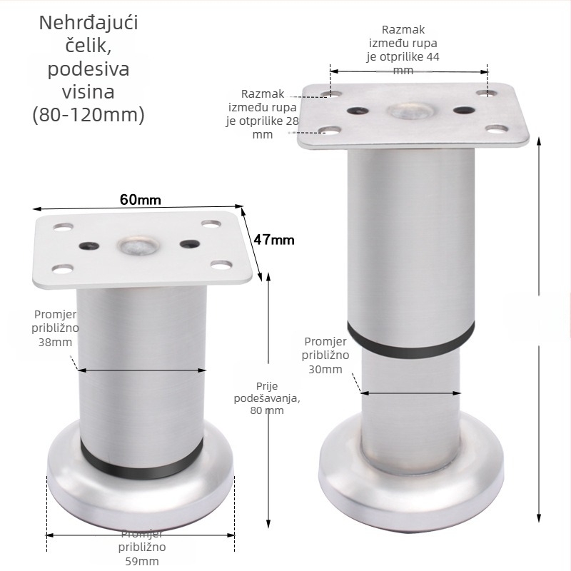 Prilagodljive kružne aluminijske noge za namještaj – aluminijska legura, marka Golden aoding, model 35 gore-dolje, mat završna obrada, moderni stil