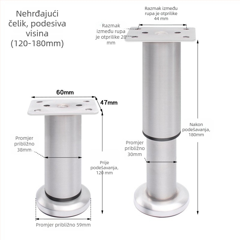 Prilagodljive kružne aluminijske noge za namještaj – aluminijska legura, marka Golden aoding, model 35 gore-dolje, mat završna obrada, moderni stil