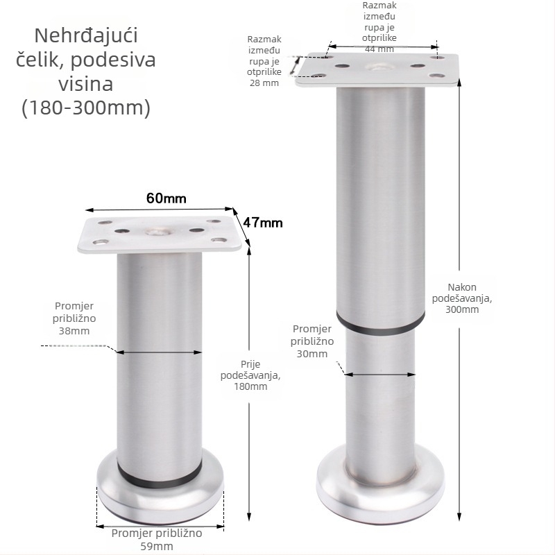 Prilagodljive kružne aluminijske noge za namještaj – aluminijska legura, marka Golden aoding, model 35 gore-dolje, mat završna obrada, moderni stil