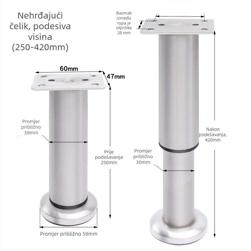 Prilagodljive kružne aluminijske noge za namještaj – aluminijska legura, marka Golden aoding, model 35 gore-dolje, mat završna obrada, moderni stil