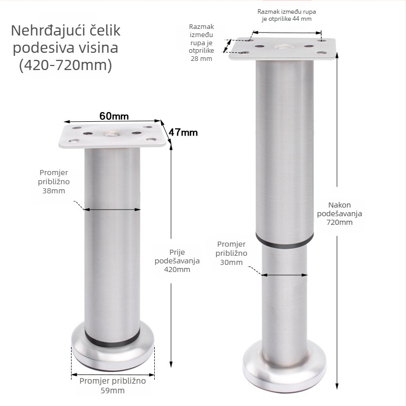 Prilagodljive kružne aluminijske noge za namještaj – aluminijska legura, marka Golden aoding, model 35 gore-dolje, mat završna obrada, moderni stil