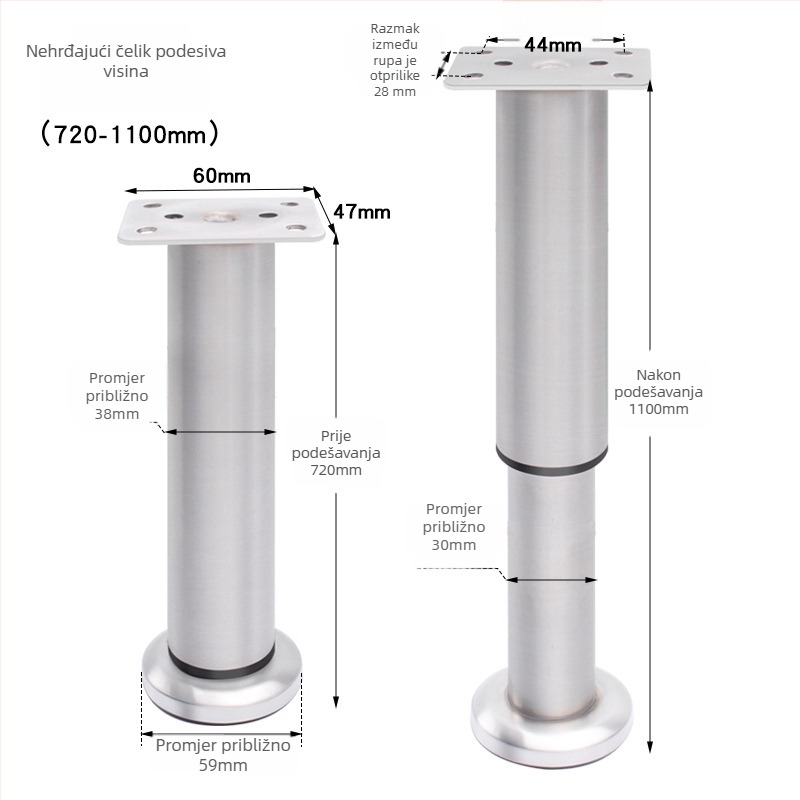 Prilagodljive kružne aluminijske noge za namještaj – aluminijska legura, marka Golden aoding, model 35 gore-dolje, mat završna obrada, moderni stil