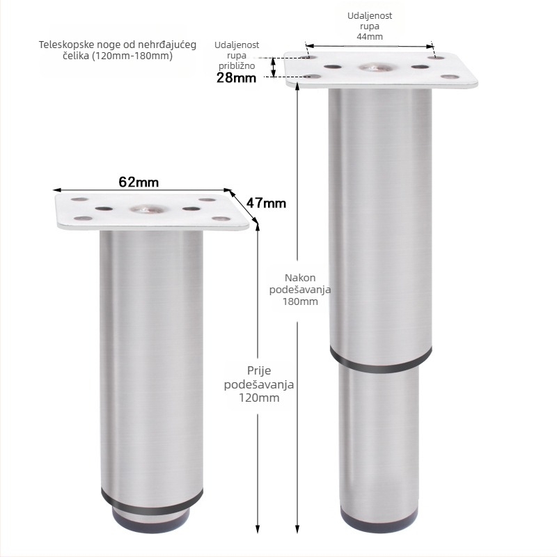 Prilagodljive kružne aluminijske noge za namještaj – aluminijska legura, marka Golden aoding, model 35 gore-dolje, mat završna obrada, moderni stil