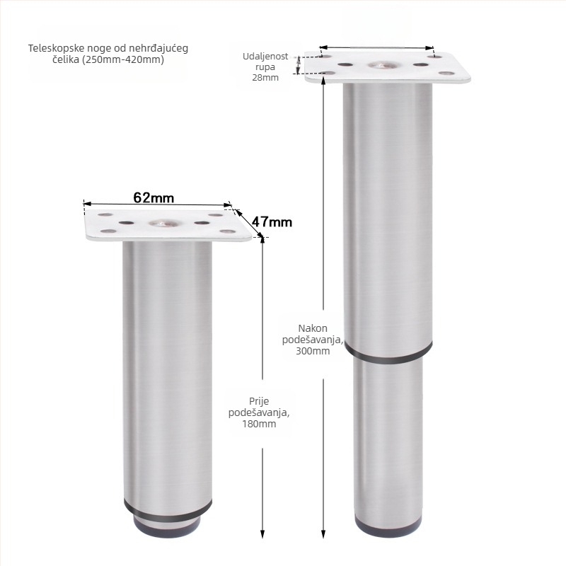 Prilagodljive kružne aluminijske noge za namještaj – aluminijska legura, marka Golden aoding, model 35 gore-dolje, mat završna obrada, moderni stil