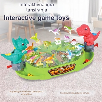Stolna igra za dva: borba dinosaura s izbacivačem kuglica — plastična, za djecu 4–14 godina, edukativna interaktivna igra