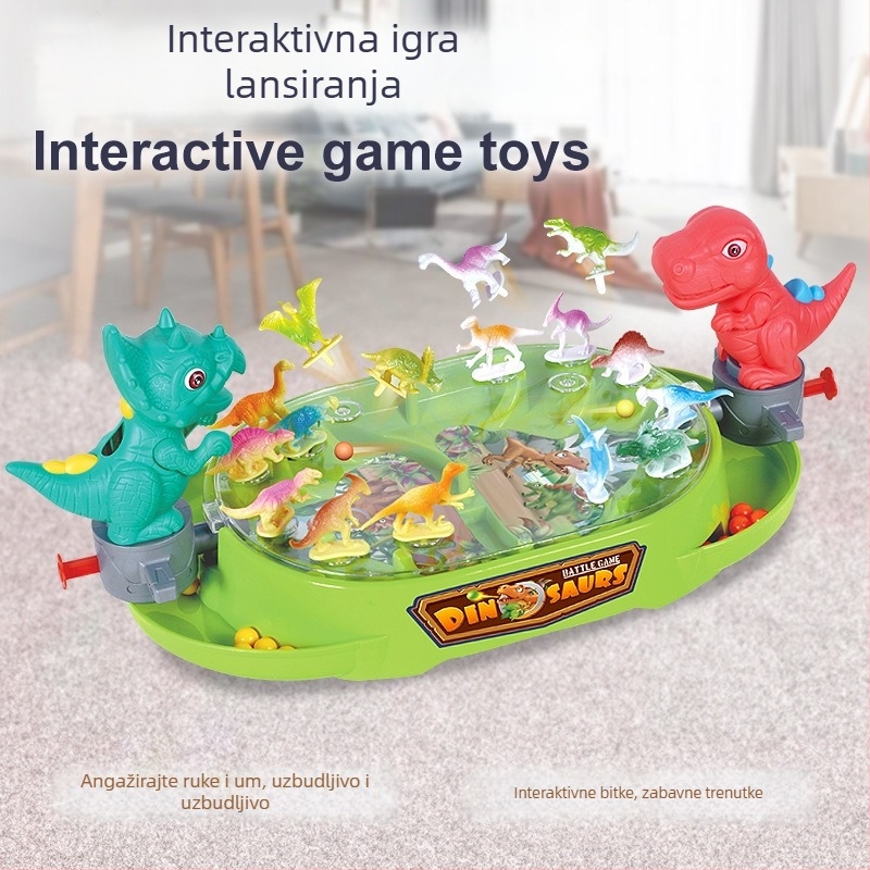 Stolna igra za dva: borba dinosaura s izbacivačem kuglica — plastična, za djecu 4–14 godina, edukativna interaktivna igra