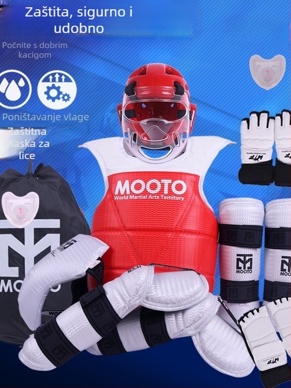 Taekwondo set zaštitne opreme s zaštitom za glavu, lakat, list, ramena i gležnjeve, materijal od pjene, univerzalna prilagodba