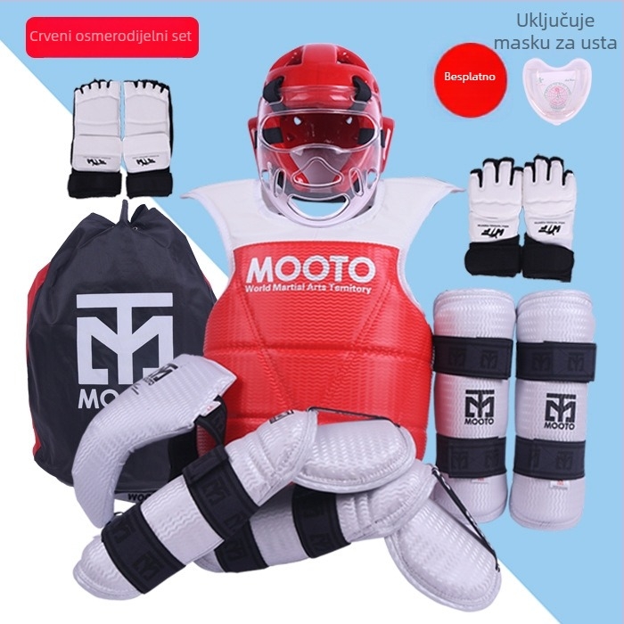 Taekwondo set zaštitne opreme s zaštitom za glavu, lakat, list, ramena i gležnjeve, materijal od pjene, univerzalna prilagodba
