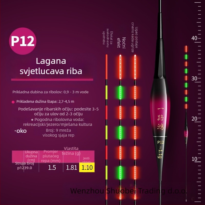 Elektronički plovak s noćnim osvjetljenjem, visoka osjetljivost, ultra jaka svjetlost, za dnevnu i noćnu upotrebu