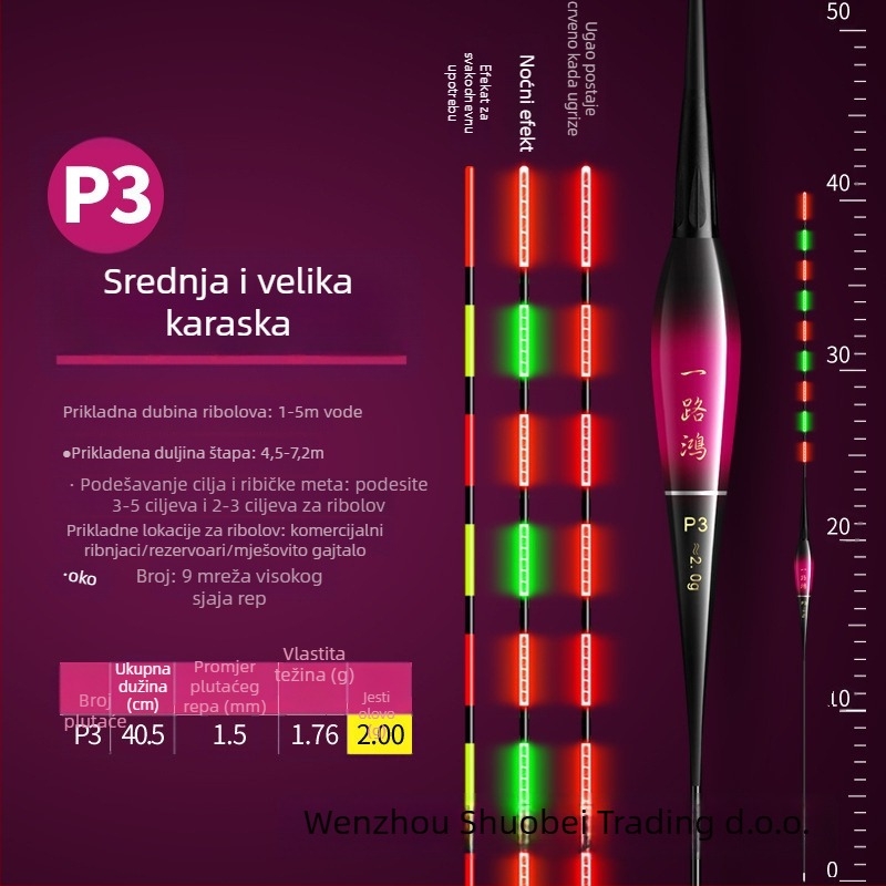 Elektronički plovak s noćnim osvjetljenjem, visoka osjetljivost, ultra jaka svjetlost, za dnevnu i noćnu upotrebu