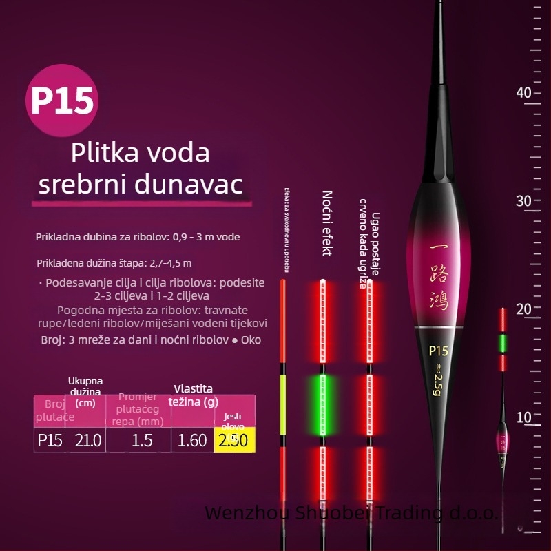 Elektronički plovak s noćnim osvjetljenjem, visoka osjetljivost, ultra jaka svjetlost, za dnevnu i noćnu upotrebu