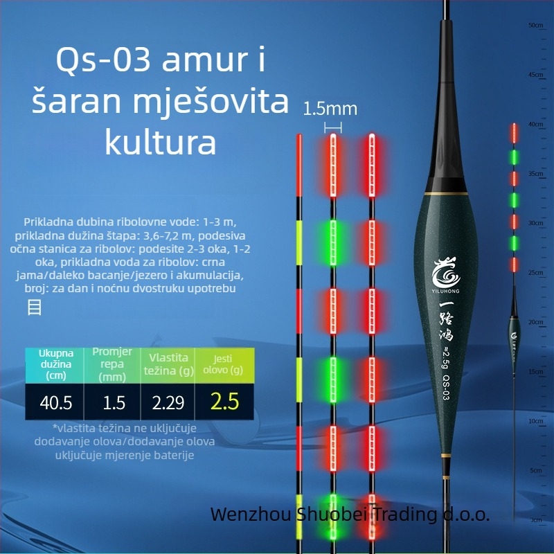 Elektronički plovak s noćnim osvjetljenjem, visoka osjetljivost, ultra jaka svjetlost, za dnevnu i noćnu upotrebu