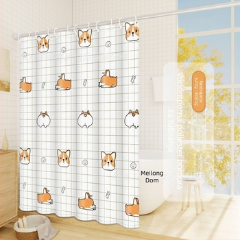Poliesterska zavjesa za tuširanje za kupaonicu, debela, vodonepropusna i otporna na plijesan, s karikaturnim uzorkom u etničkom stilu, prilagodljiva