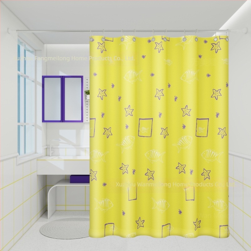 Poliesterska zavjesa za tuširanje za kupaonicu, debela, vodonepropusna i otporna na plijesan, s karikaturnim uzorkom u etničkom stilu, prilagodljiva