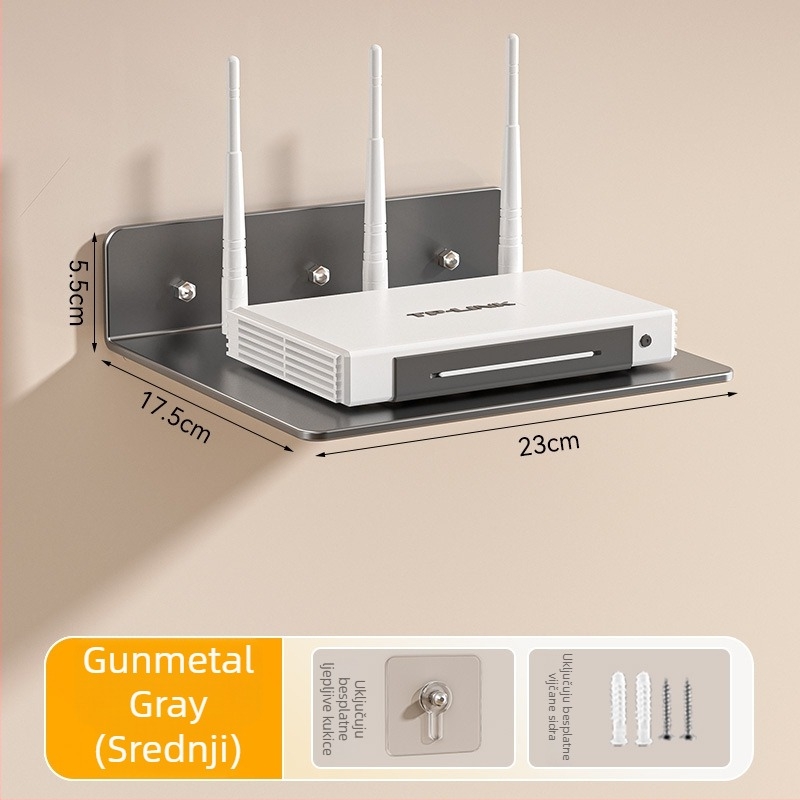 Zidni držač za usmjerivač, kutije za set-top i nadzorne kamere — bez bušenja, karbonsko čelični materijal, moderni minimalistički dizajn