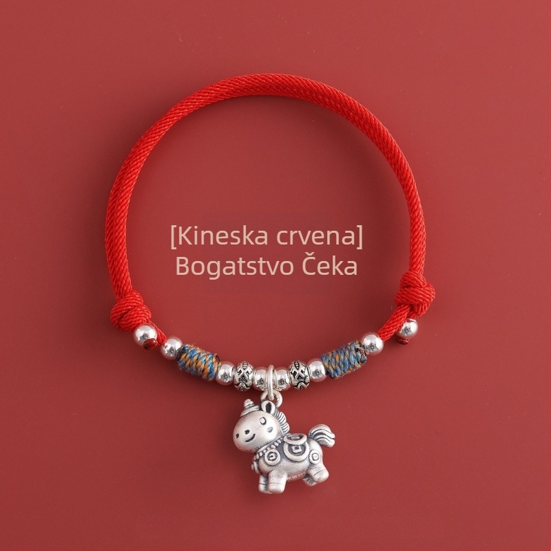 Narukvica od bakarne legure, ručno izrađena s perlicama, kineski stil, zodijak Konj, za žene, proljeće 2026