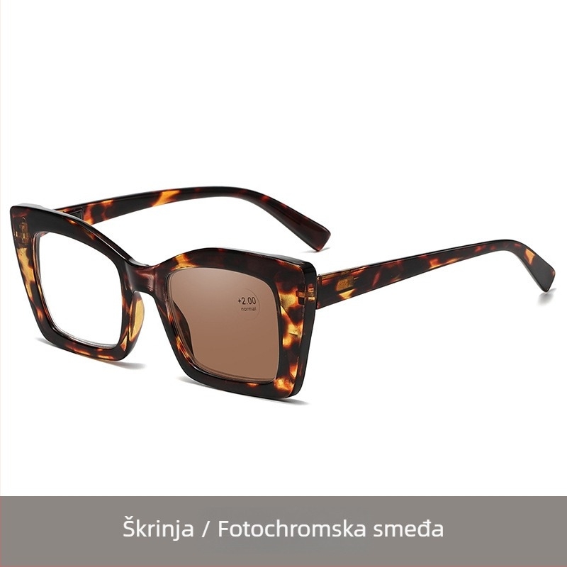 Naočale za čitanje s fotokromnim lećama, protiv plavog svjetla, UV zaštita, puni okvir, kvadratni dizajn