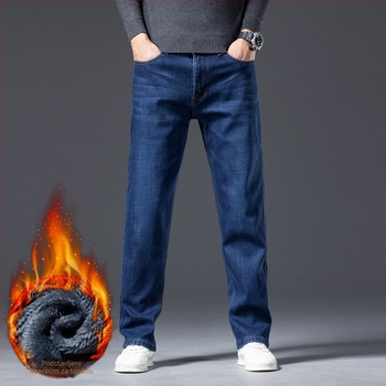 Traperice od denima s flis podstavom, ravni kroj, srednji pojas, zimska verzija