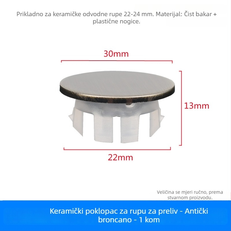 Dop preljev za odvod prelijevanja umivaonika (bakar+plastika, tip pritiska, model XP-T3)