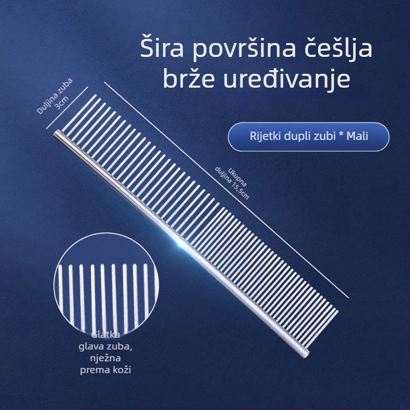 Češalj za njegu kućnih ljubimaca za dugokose mačke i pse, nehrđajući čelik, finog zuba