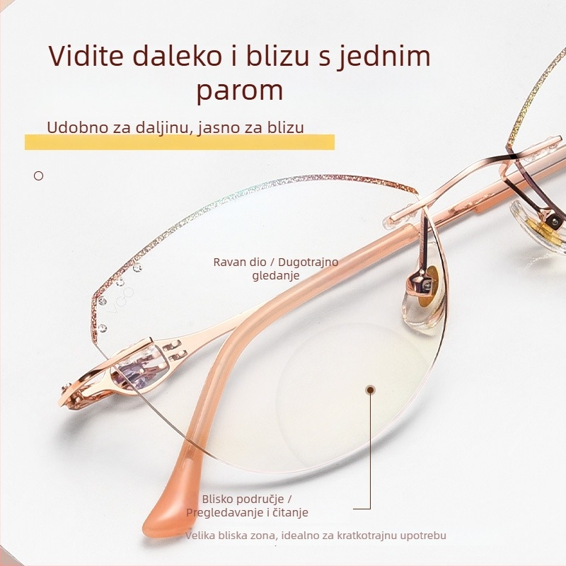 Ženske dioptrijske naočale bez okvira s metalnim okvirom, kvadratičnog oblika, akrilne leće, proljeće 2025