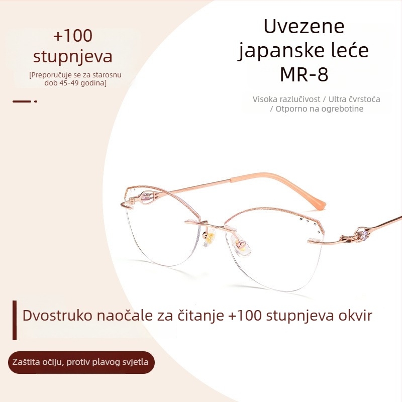 Ženske dioptrijske naočale bez okvira s metalnim okvirom, kvadratičnog oblika, akrilne leće, proljeće 2025