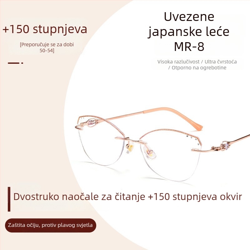 Ženske dioptrijske naočale bez okvira s metalnim okvirom, kvadratičnog oblika, akrilne leće, proljeće 2025