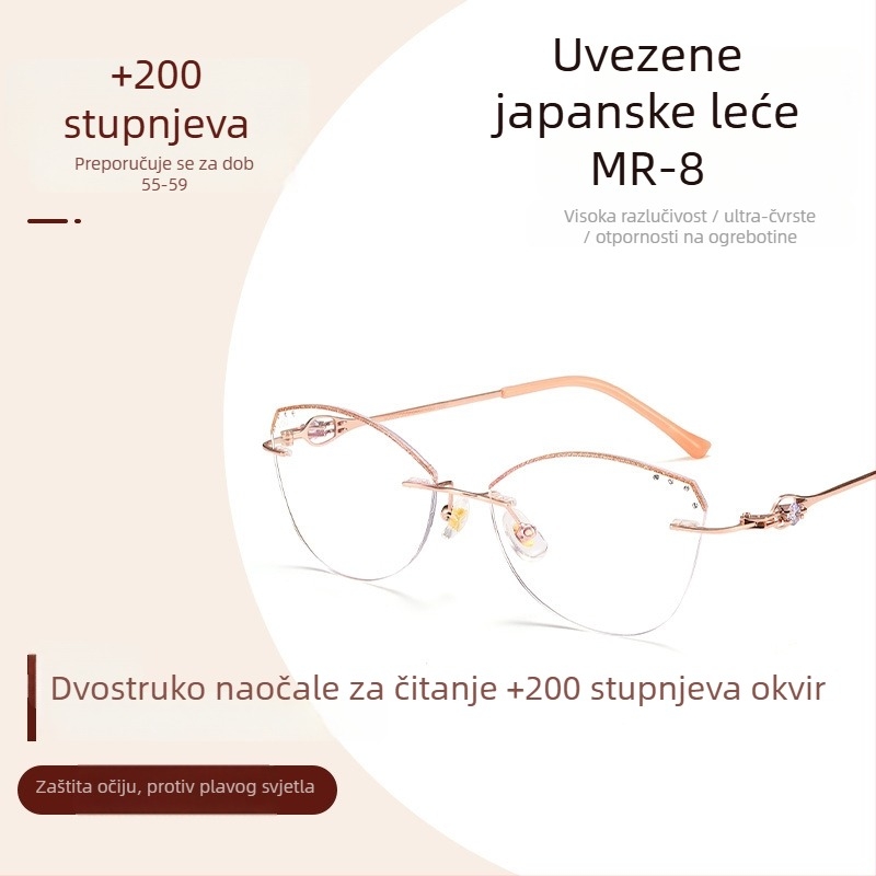 Ženske dioptrijske naočale bez okvira s metalnim okvirom, kvadratičnog oblika, akrilne leće, proljeće 2025