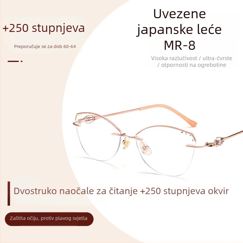 Ženske dioptrijske naočale bez okvira s metalnim okvirom, kvadratičnog oblika, akrilne leće, proljeće 2025